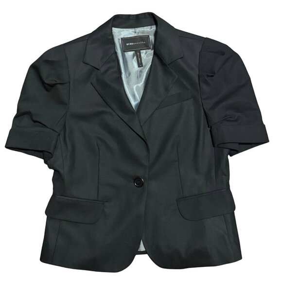 BCBGMAXAZRIA Black Short Sleeve Ruched Blazer – Size M, NWOT - Picture 5 of 11
